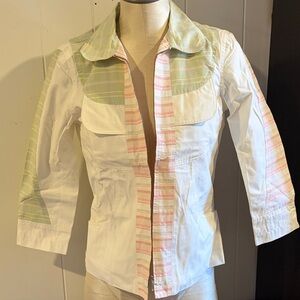 Women’s Custo Barcelona Lightweight White Jacket Pastel Plaid Accents NWT Size 4